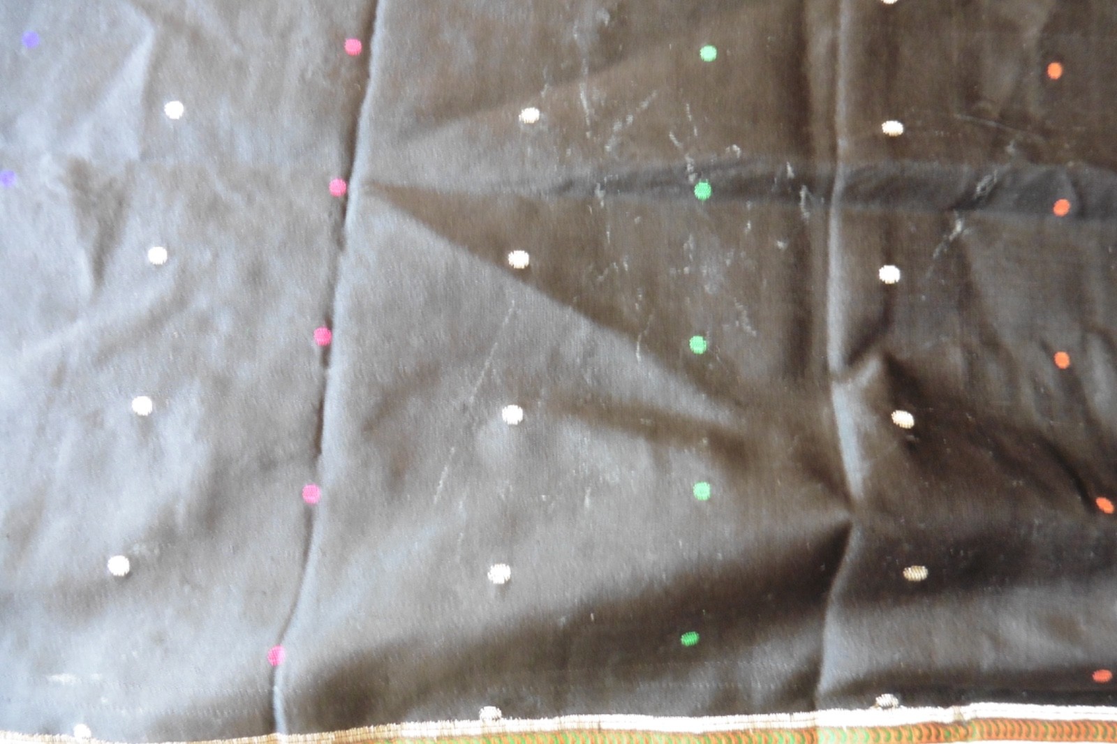 Modal Silk Fabric Ajrakh Hand-Block Print Saree Black And Green Paisley Motif