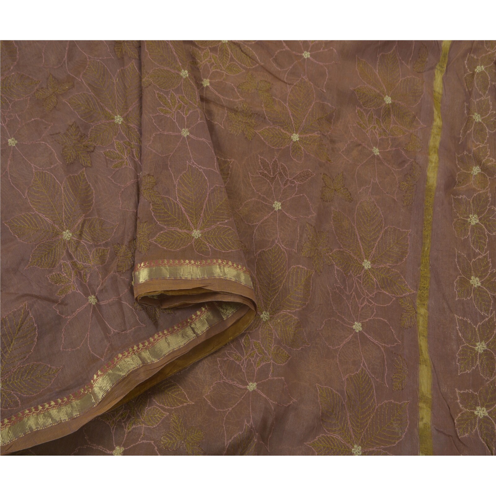 Sanskriti Vintage Brown Sarees Blend Silk Embroidered Woven Craft Fabric Sari