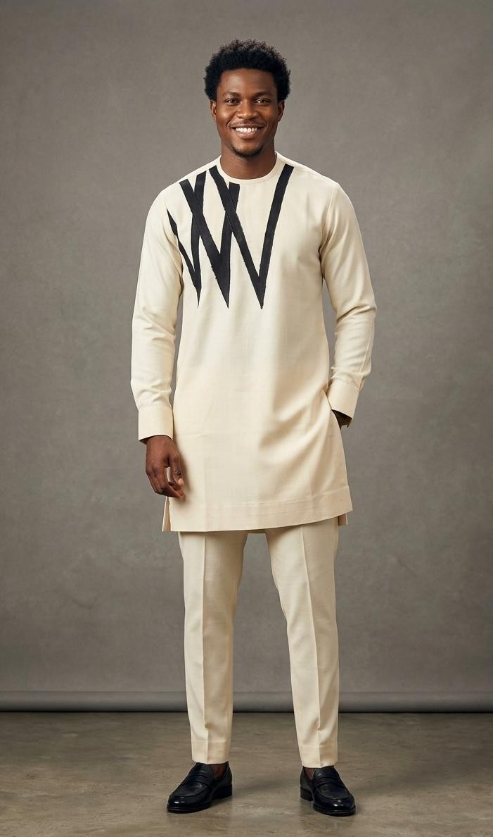 Men’s 2-Piece African Traditional Kaftan Set, Cotton, Long Sleeve, Regular Fit
