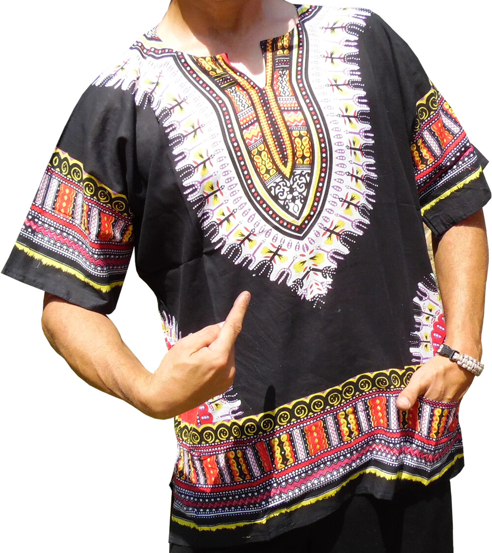 Mens BLACK Dashiki Shirt African Blouse Top Rap Rapper ~ FAST SHIPPING