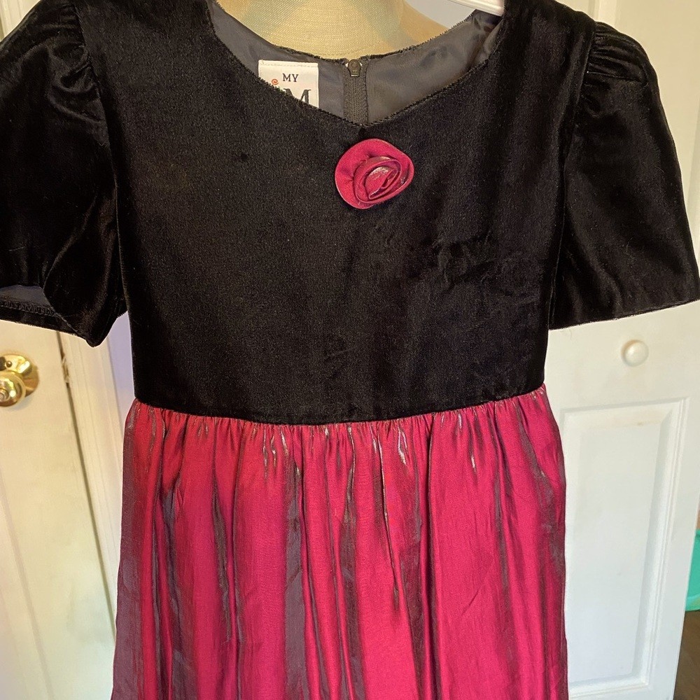 Girls Special Occasion Dress, size 6X Black Velvet & Burgundy