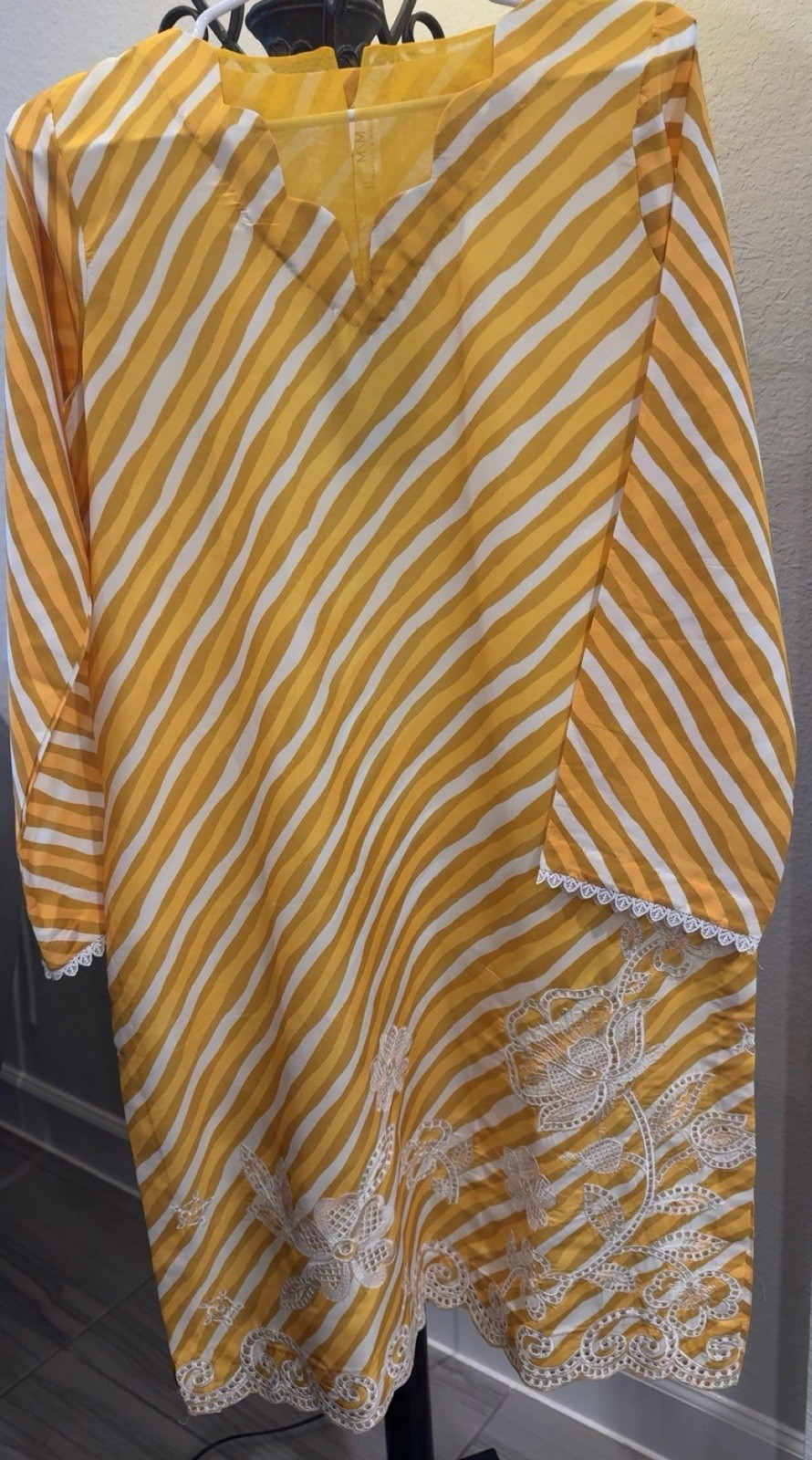 Women’s Yellow Striped Shalwar Kameez 2-Piece Set