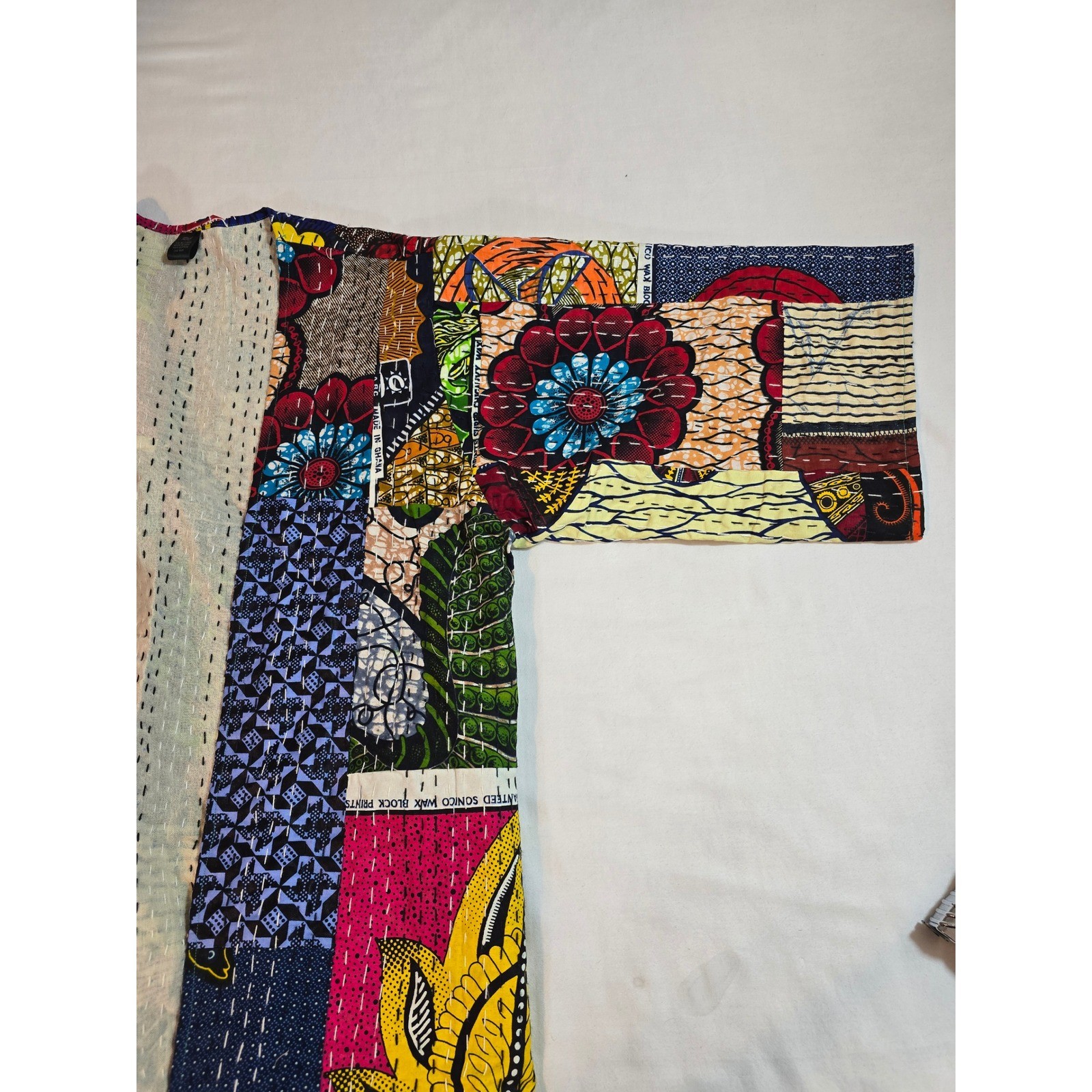 Raj Patchwork Kantha Stitch Kimono Jacket One Size India Cotton Pockets