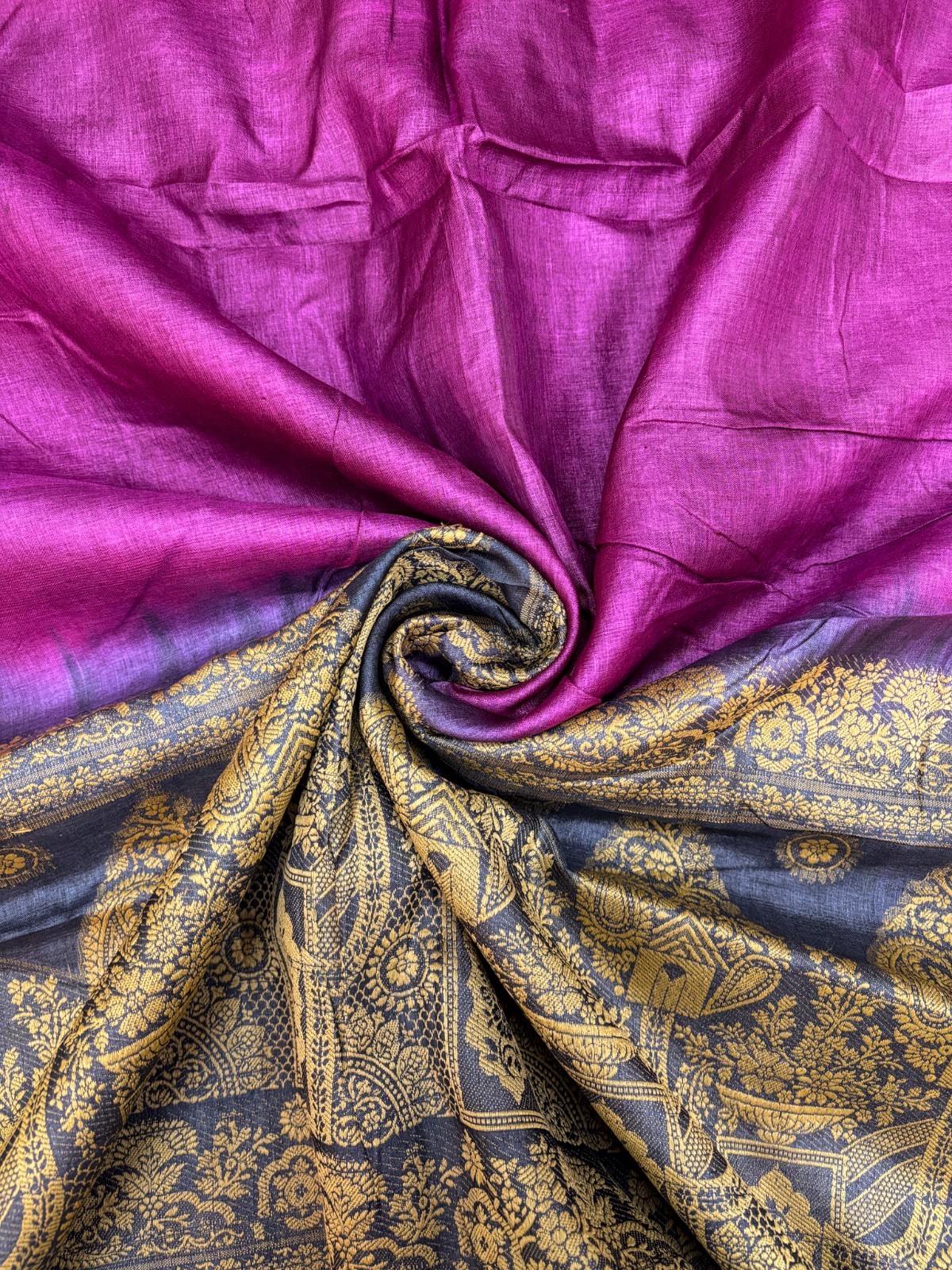 Vintage Tussar Silk Saree, Upcycled Printed Tussah Silk DIY Fabric TS1122