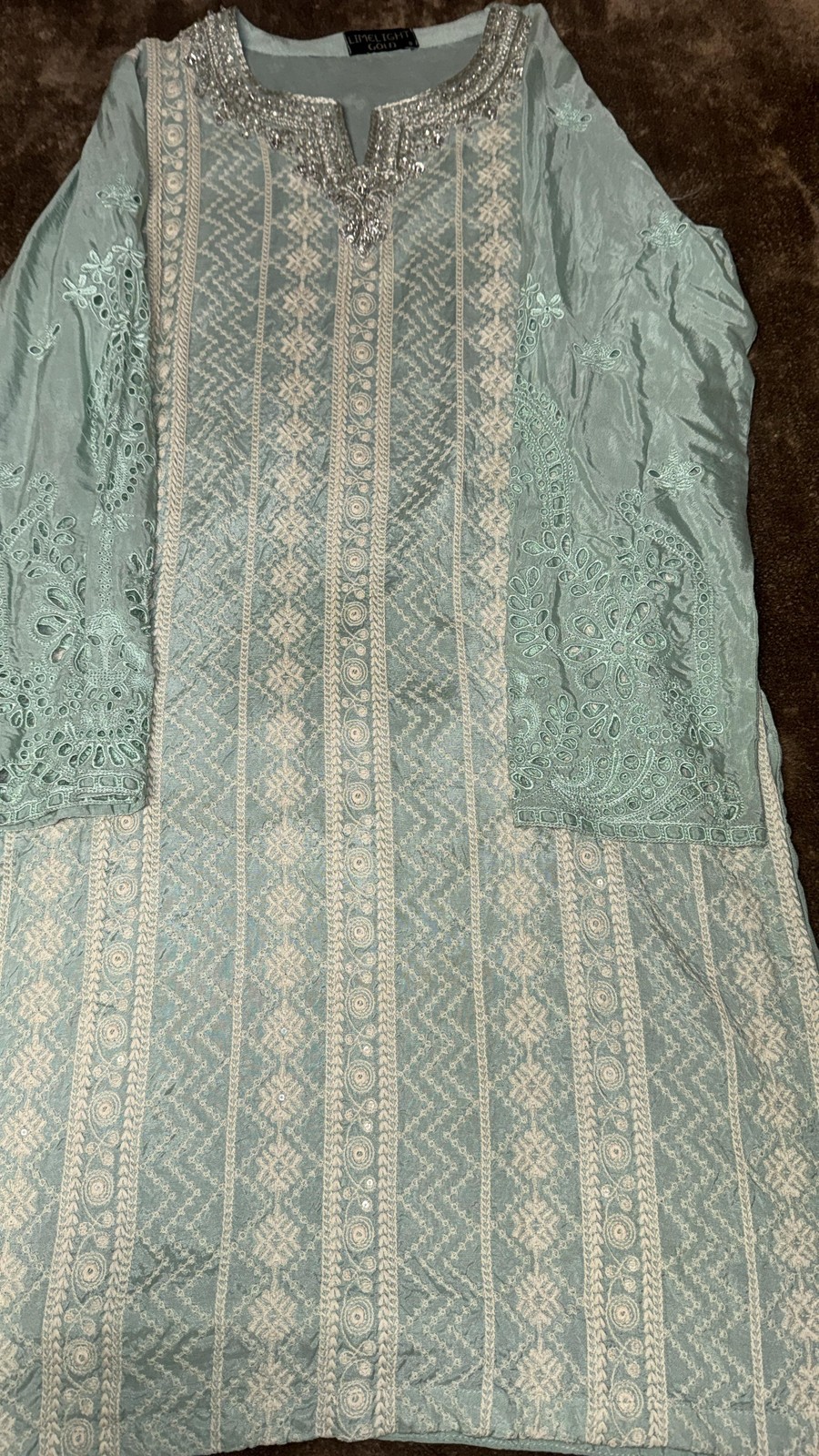 Limelight Kurta Light Turquoise with White Embroidery, Sequins and Silver