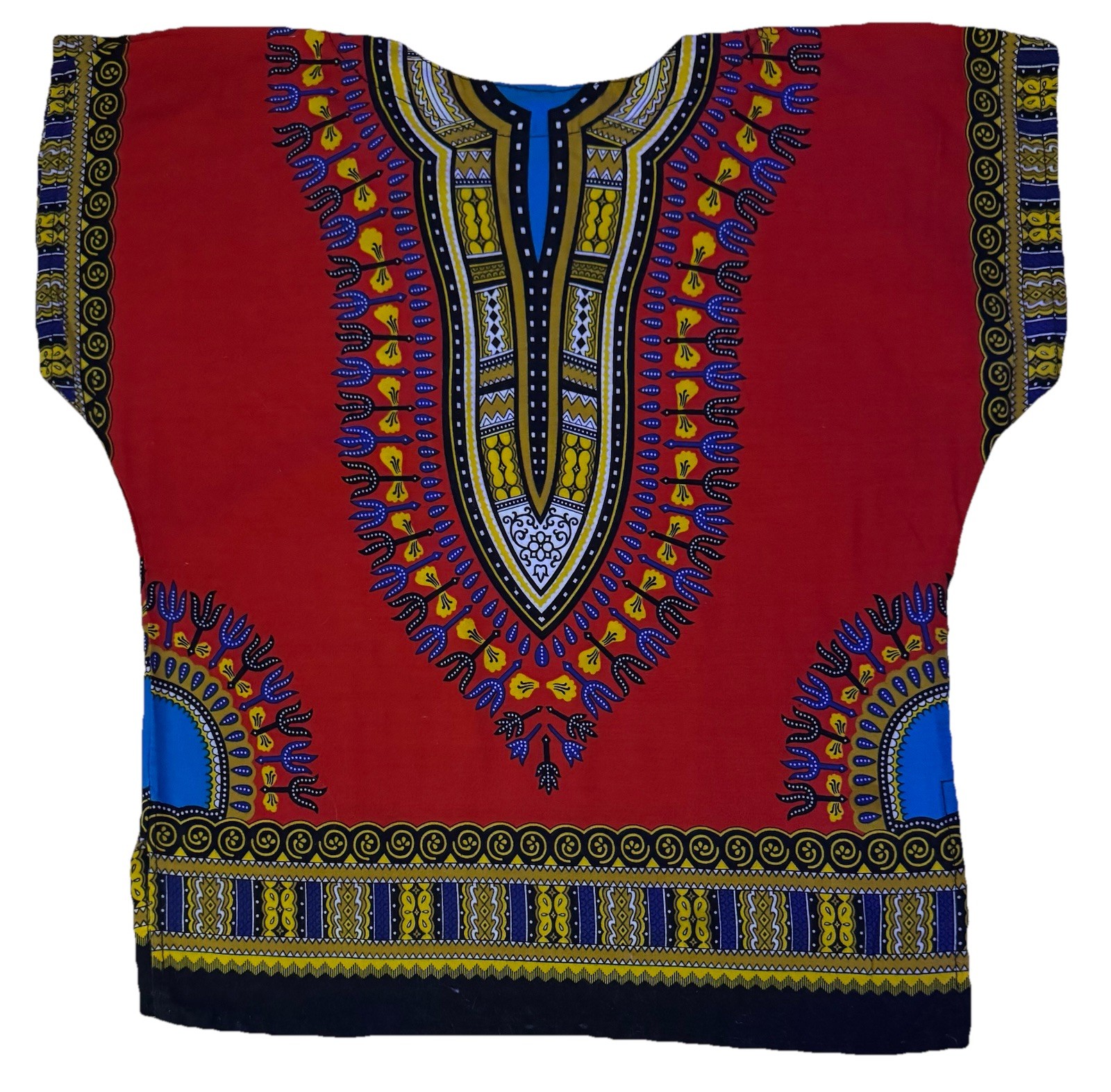 Kids African Dashiki Tunic Shirt Red Tribal Print Cotton Youth Unisex Top