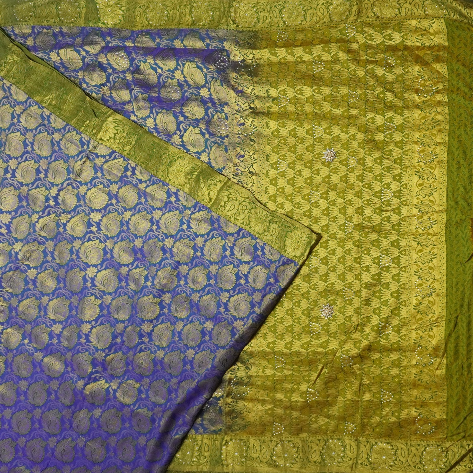 Vintage Blue Sarees Art Silk Zari Handwoven Brocade Wedding Sari 5YD Fabric