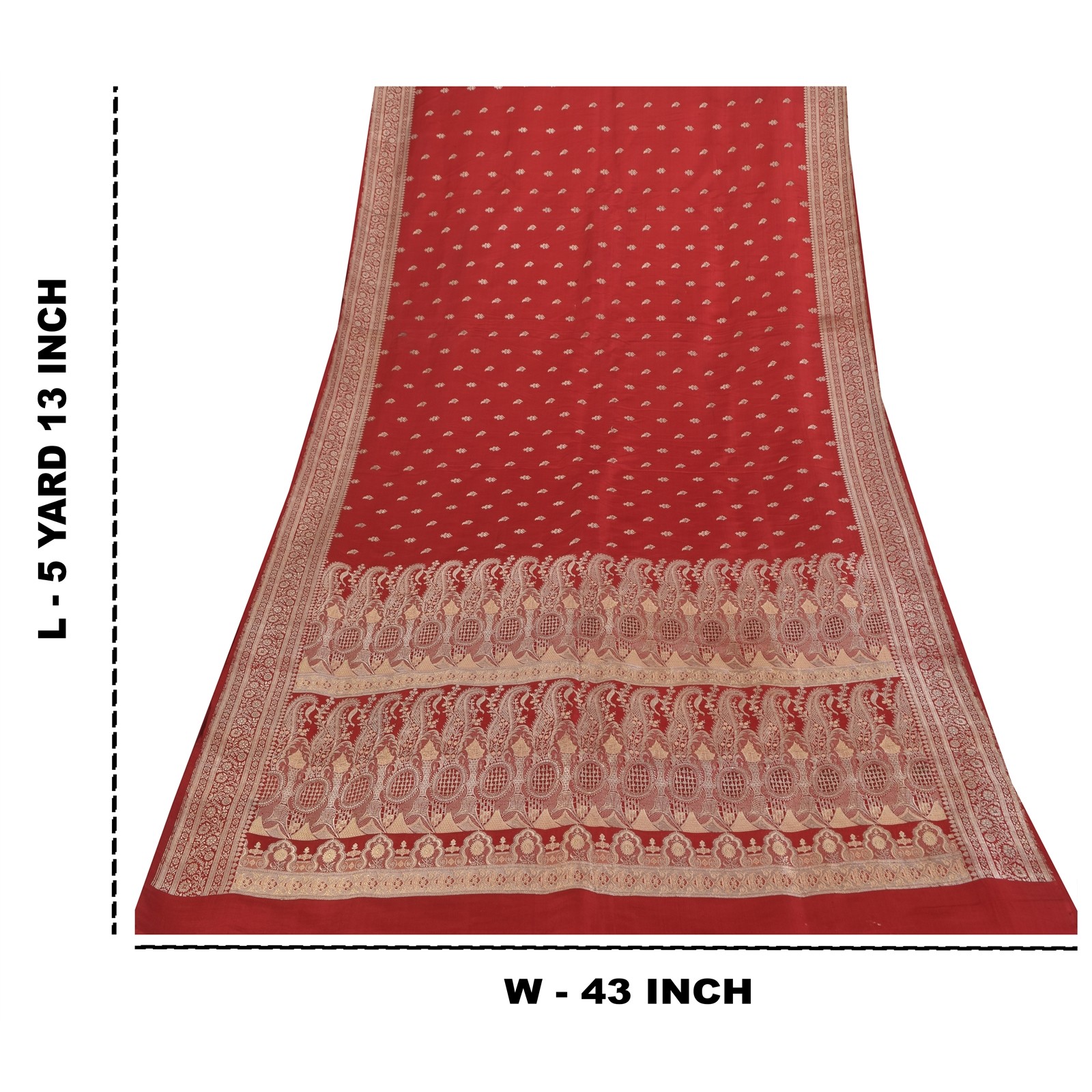 Sanskriti Vintage Red Sarees Pure Satin Silk Brocade/Banarasi Woven Sari Fabric
