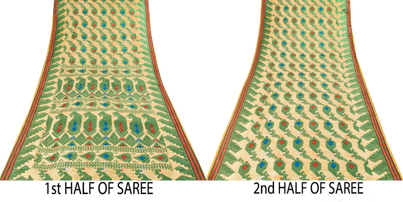Sanskriti Vintage Cream Art Silk Saree Jamdani Handwoven Bengali Sari 5+Ydfabric