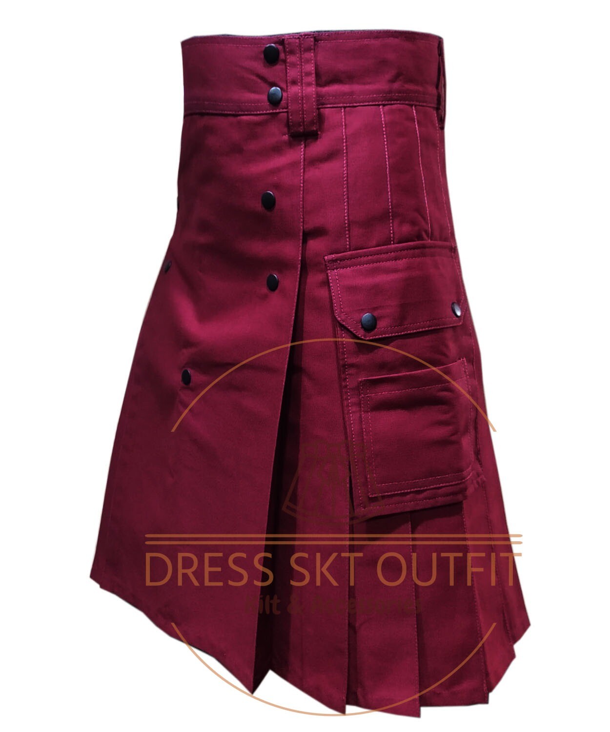 Scottish Handmade Utility Kilt Maroon Cotton Fashion Kilt Hybrid Kilt For Men’s