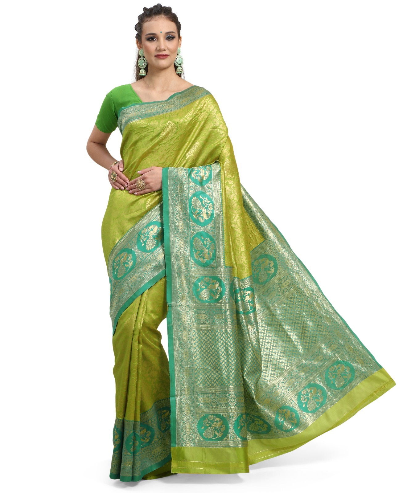 Areca Designer Rajwadi Kanjivaram Silk saree blouses women Saree Cut- 5.5 Meter