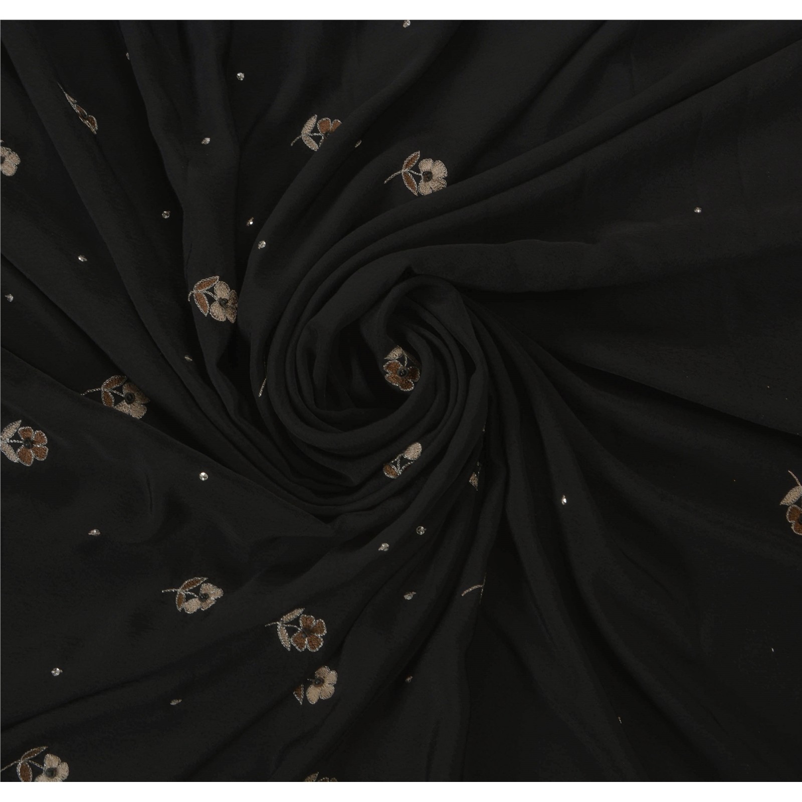 Sanskriti Vintage Black Saree Art Silk Hand Beads 5 Yd Premium Sari Craft Fabric