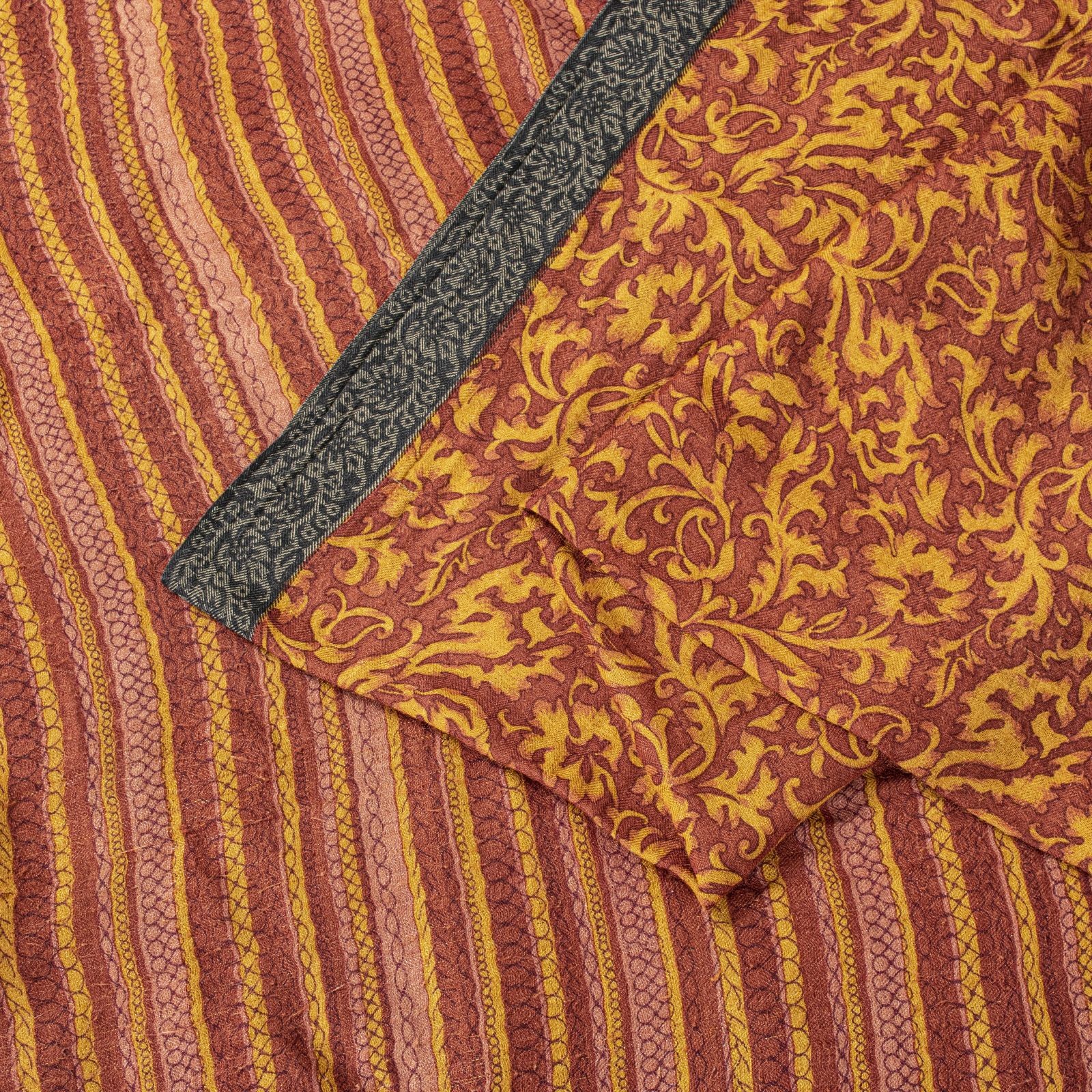Sanskriti Vintage Brown 100% Pure Woolen Saree Floral Print Sari 6Yd Craftfabric