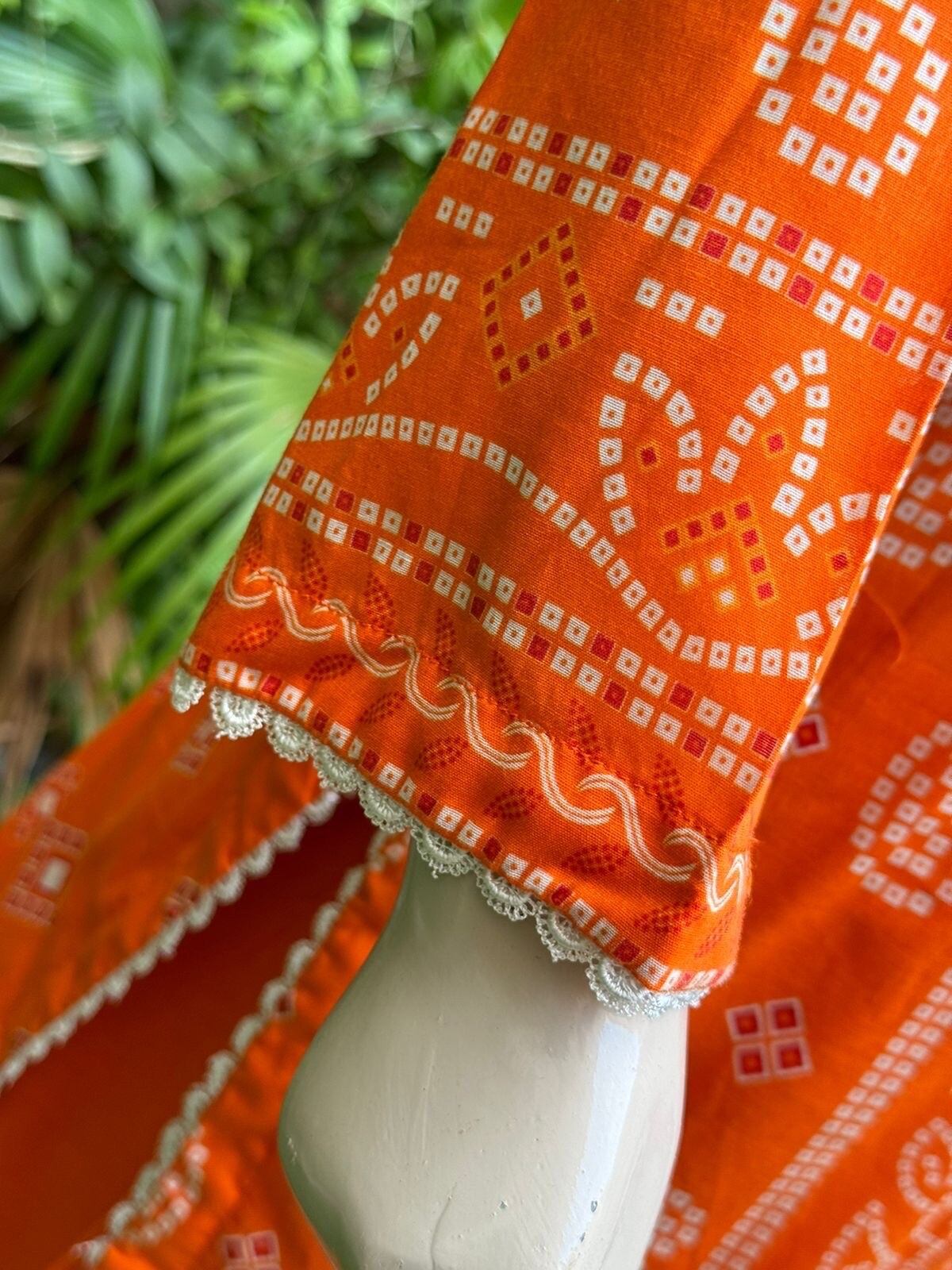 Pakistani Chunri Print Orange Straight Shirt 3-PCS Lawn dress ,XL