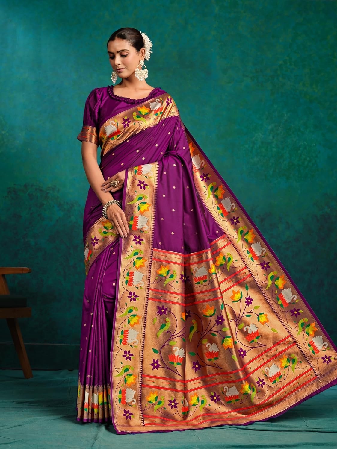 Women’s Pure Silk Paithani Woven Saree With Blouse Piece