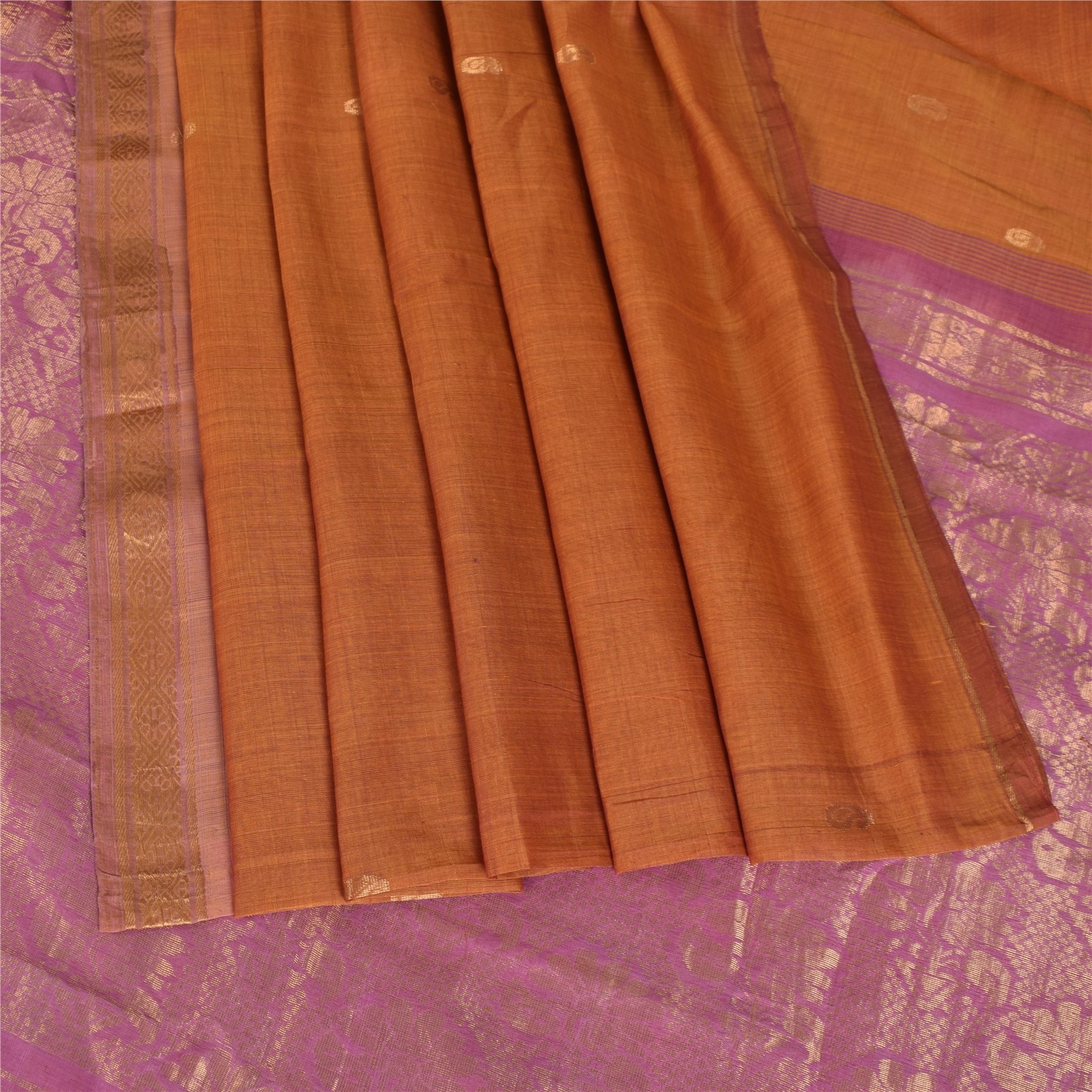 Sanskriti Vintage Orange Sarees 100% Pure Cotton Zari Woven Brocade Sari Fabric