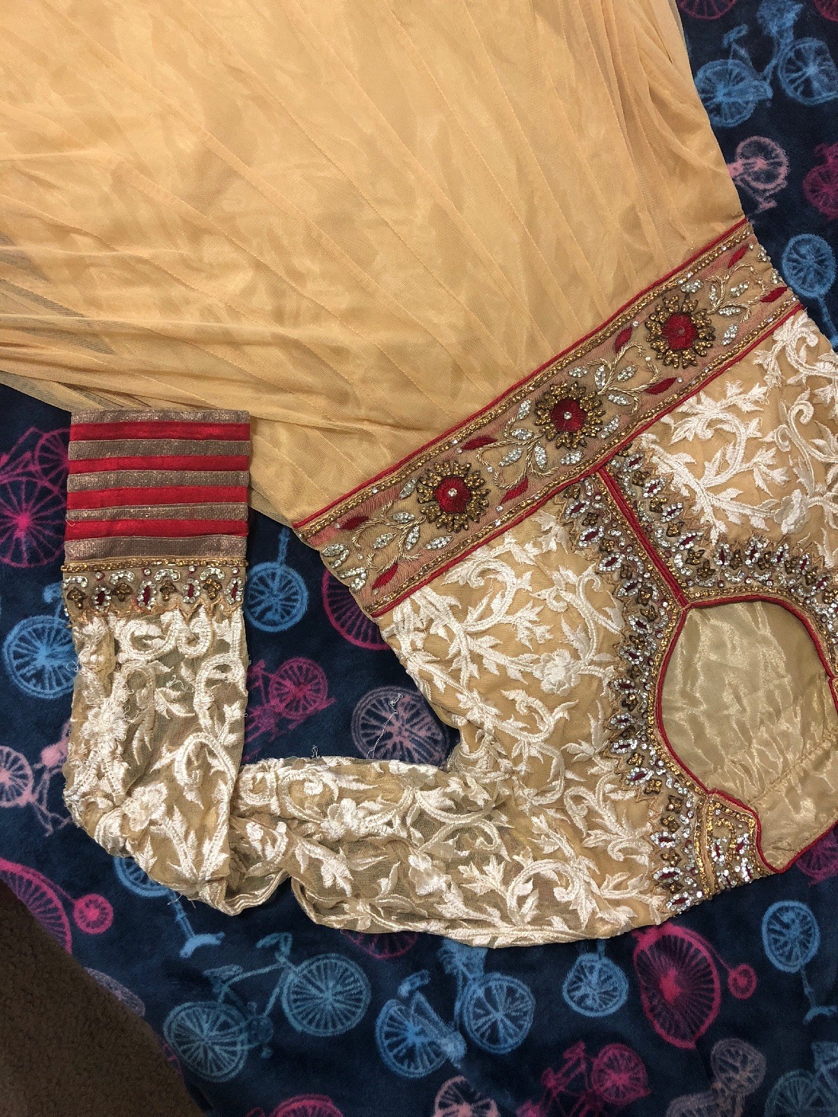 women anarkali dress Beige (golden type color) Net floor length satin inner.