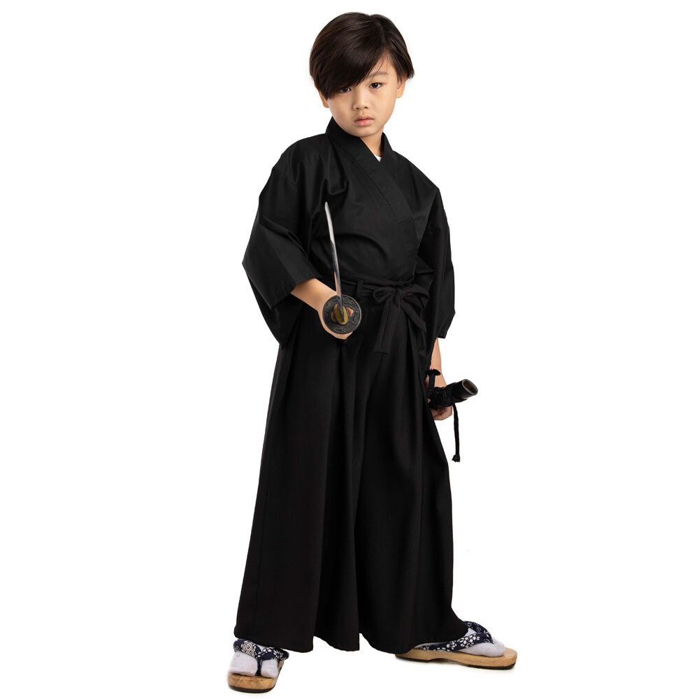 Japanese Samurai Boys Yukata Kimono Kendo Gi + Hakama Pants Set Cosplay Costume