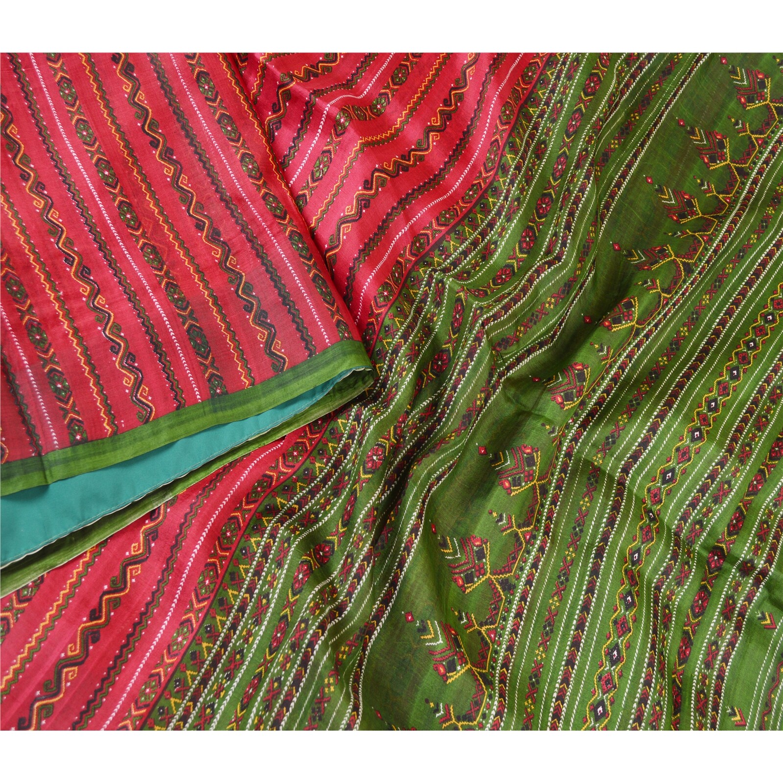 Sanskriti Vintage Sarees Dark Red 100% Pure Silk Printed Sari 5Yd Craft Fabric