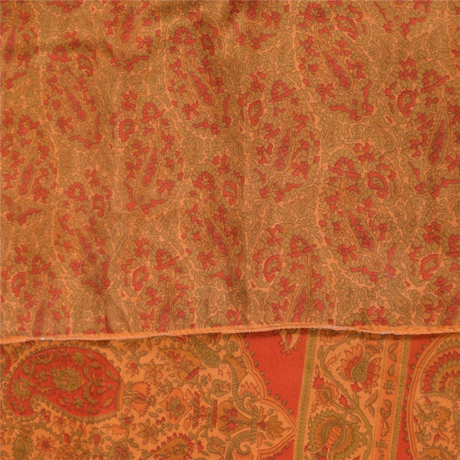 Sanskriti Vintage Indian Sari 100% Pure Silk Sarees Orange Printed Sarees Fabric