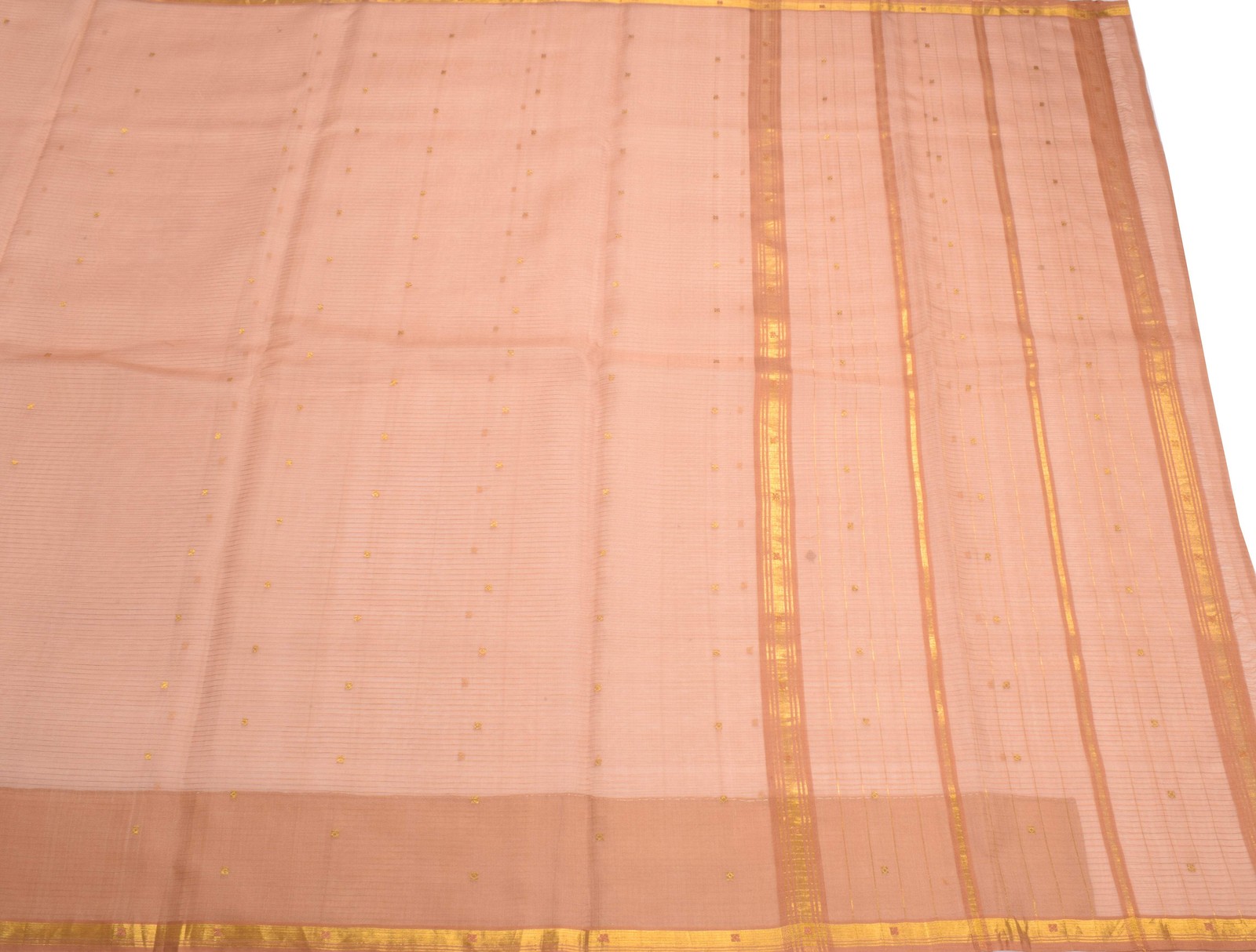 Sushila Vintage Peach Saree Gold Zari Brocade Pure Silk Sari Craft Fabric