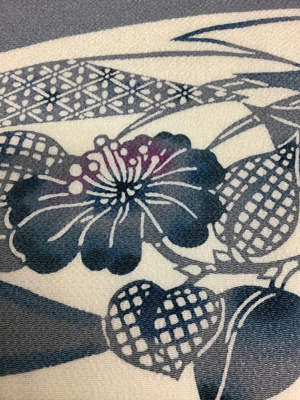 Japanese Vintage Kimono Nagoya Obi Pure silk Grey Traditional Flower 144.8x11in