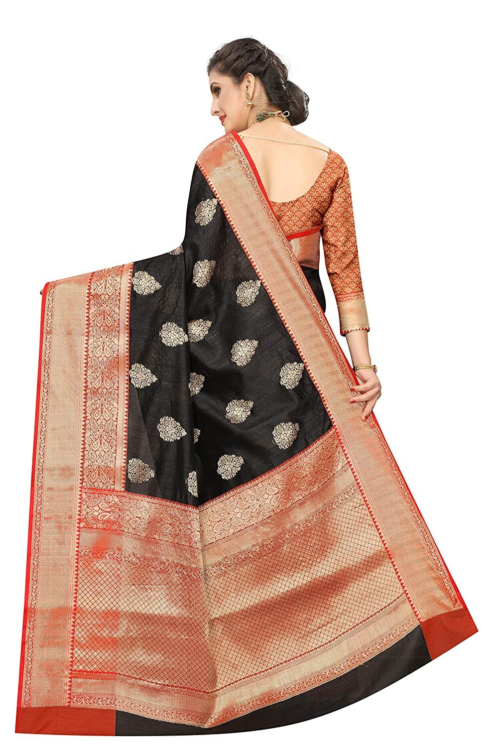 Silk Zone Women’s Banarasi Art Silk Saree With Un-stitched Blouse (Black)
