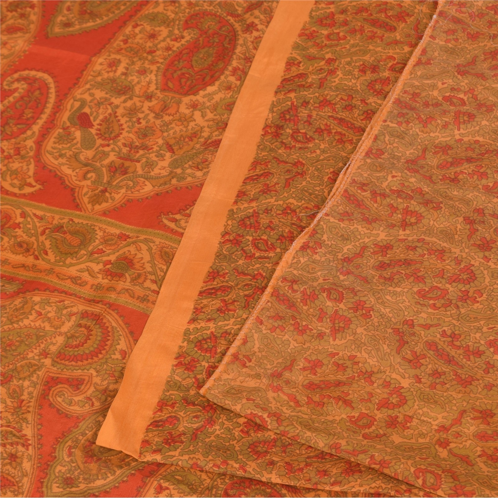Sanskriti Vintage Indian Sari 100% Pure Silk Sarees Orange Printed Sarees Fabric