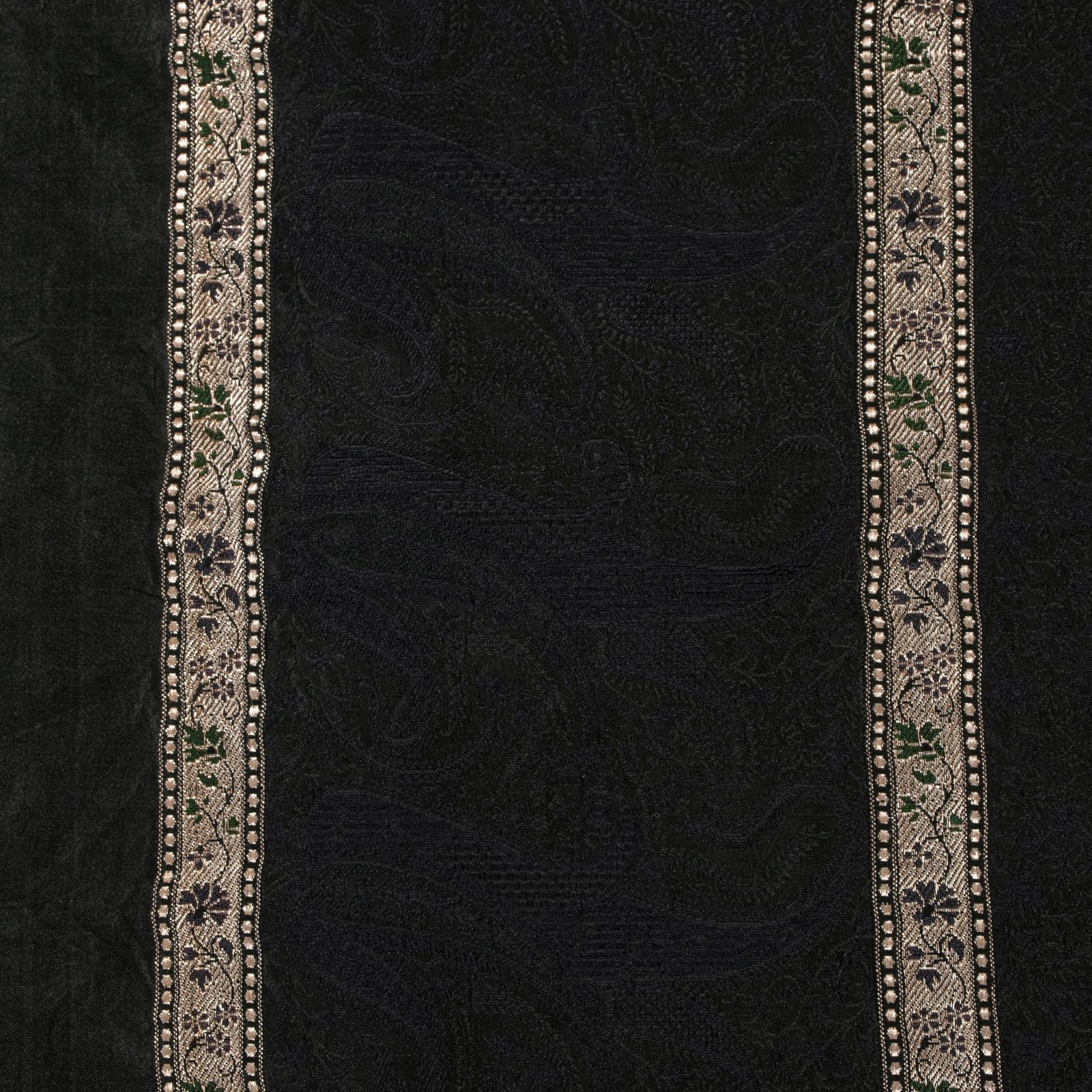 Sanskriti Vintage Black Pure Satin Saree Banarasi Brocade Zari Hand-Woven 5+Yd