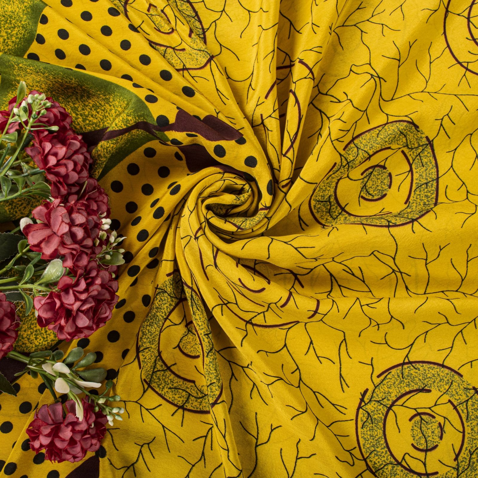 Sanskriti Vintage Yellow Moss Crepe Saree Floral Print Craft Fabric 5+ Yard Sari