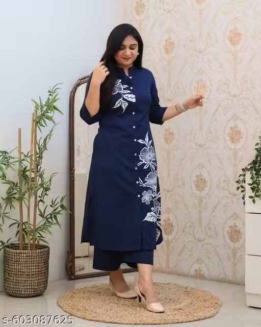 Indian Readymad Party Festive Wedding Rayon Kurta Kurti Pant Set for Women’s Gif
