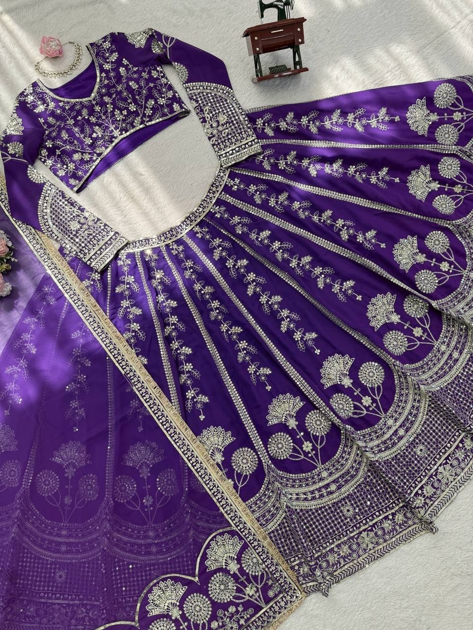 New Designer Purple Faux Georgette Lehenga Choli With Dupatta For Wedding Wear