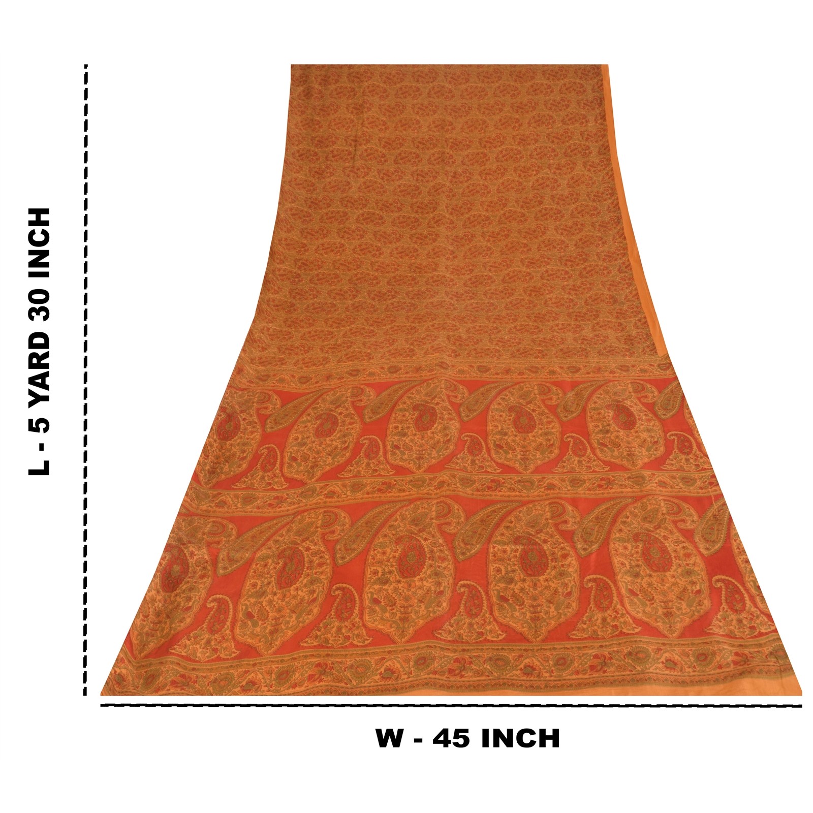 Sanskriti Vintage Indian Sari 100% Pure Silk Sarees Orange Printed Sarees Fabric