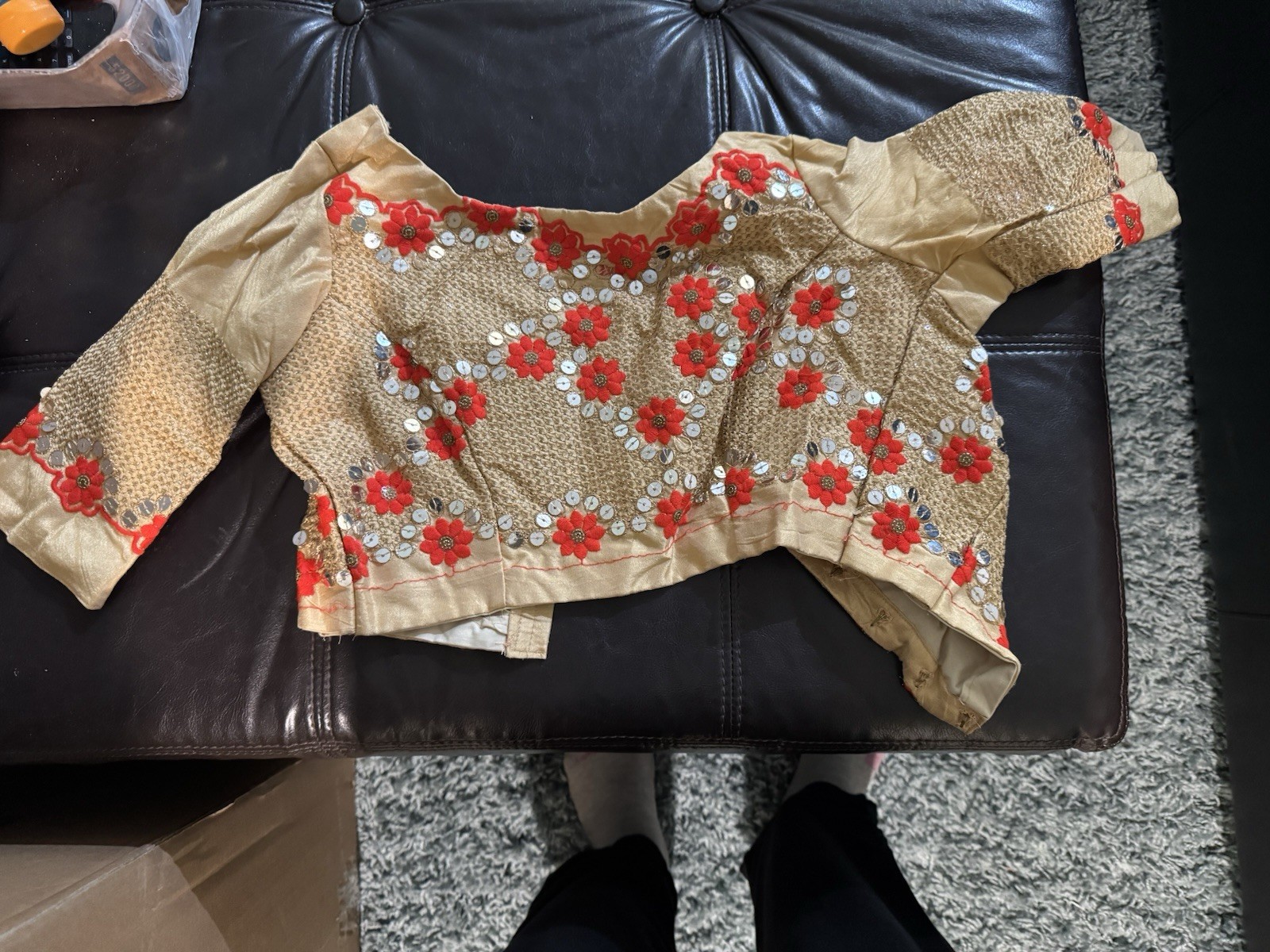 Floral Net Beige Saree With Blouse Size Small