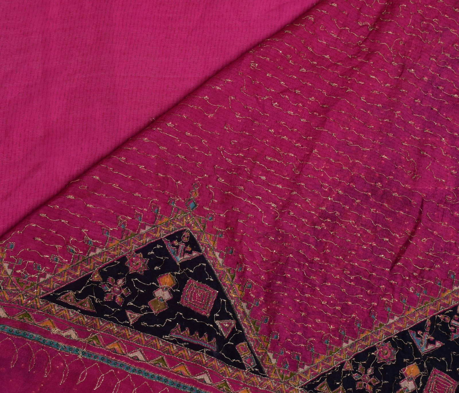 Sushila Vintage Purple Saree 100% Pure Silk Hand Beaded 5 Yard Sari Craft Fabric