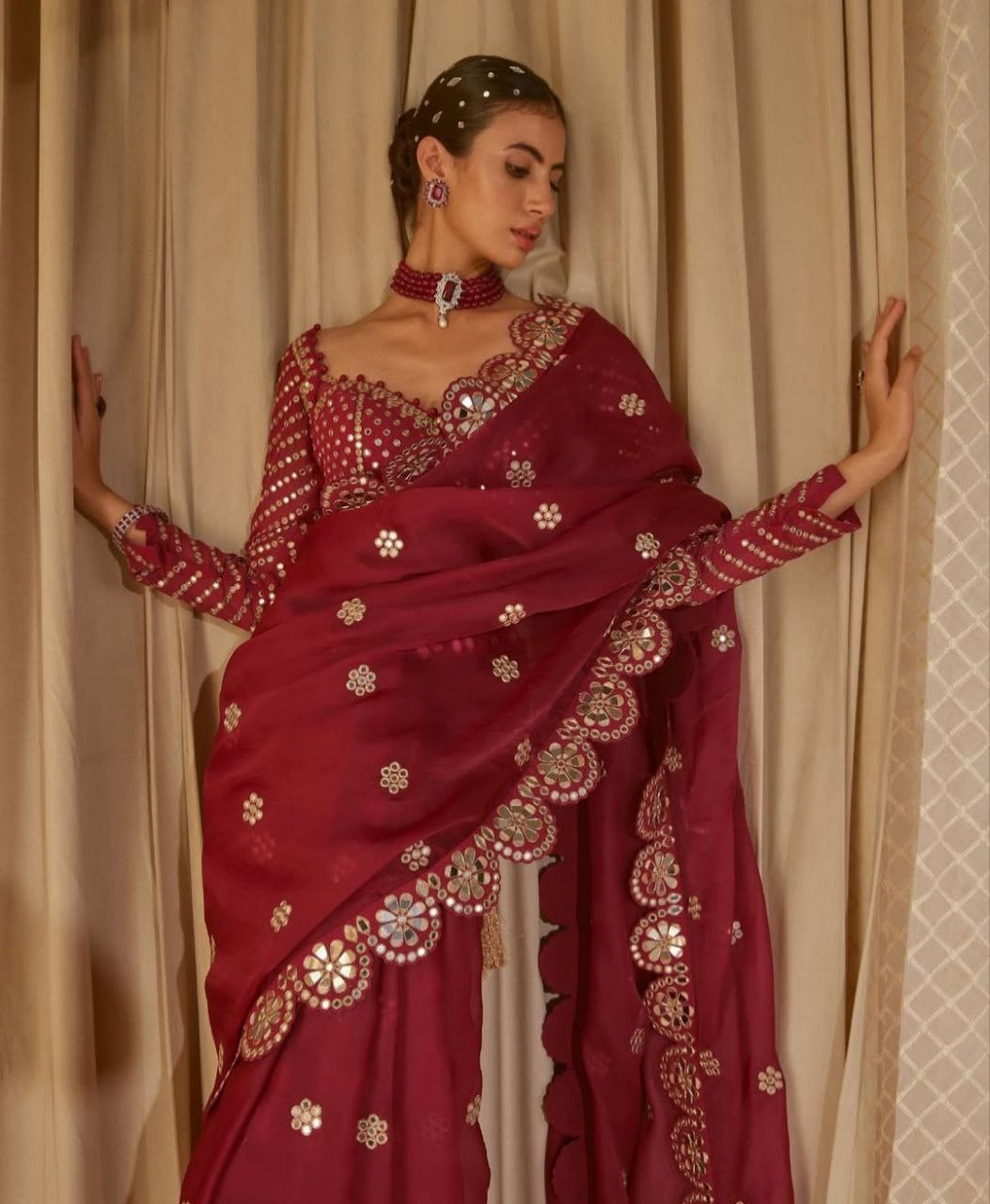 Soft Georgette Real mirror Work Saree For USA Women Bridal wear Wedding Sarees