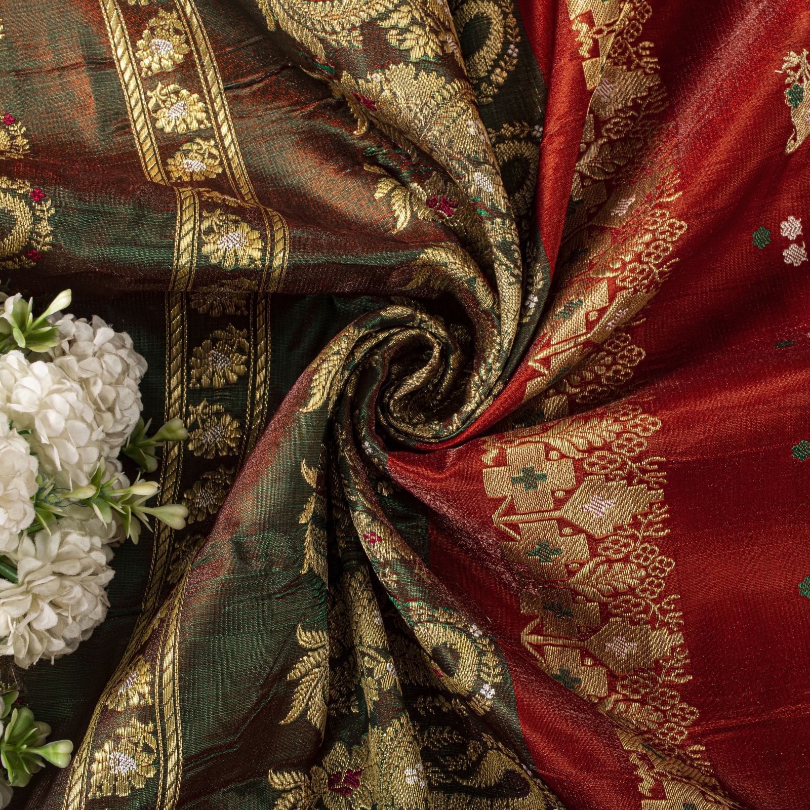 Sanskriti Vintage Red Blend Silk Zari Handwoven Saree Banarasi Brocade Craftsari