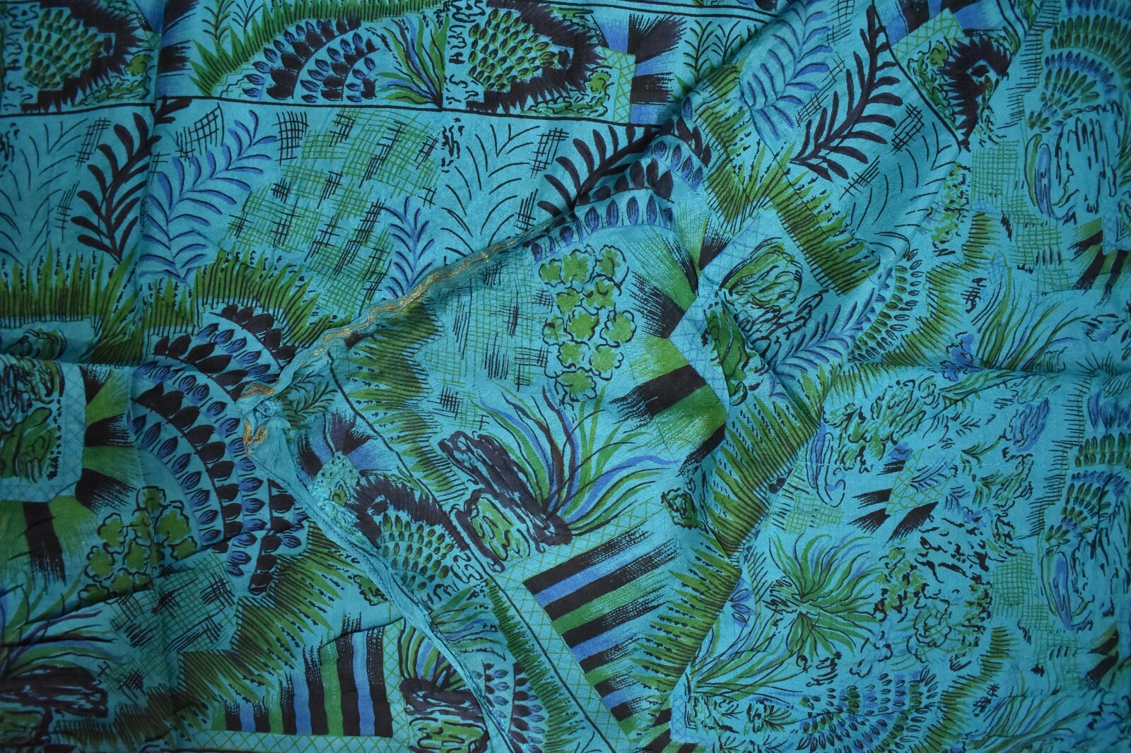 FNC Vintage Aqua Indian Sarees Pure Silk Hand Beaded Sari Craft Used Fabric 5 Yd