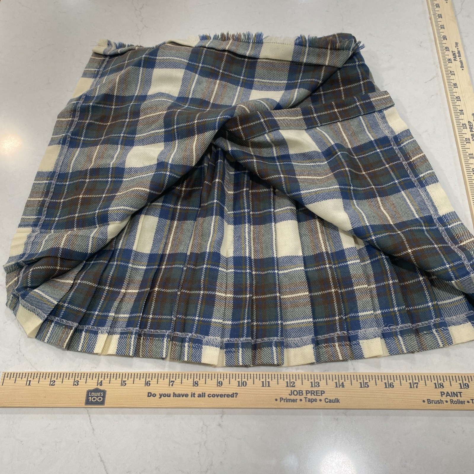 Highland Home Industries VTG Sz 8 Pure New Wool Plaid Blue Kilt Made In Scotland