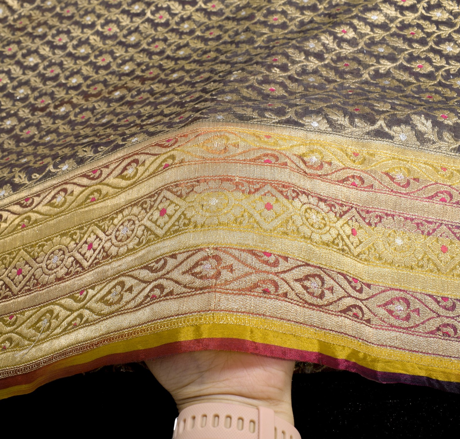 Sushila Vintage Heavy Banarasi Saree PureSilk Brocade Brownish Mauve Sari Fabric