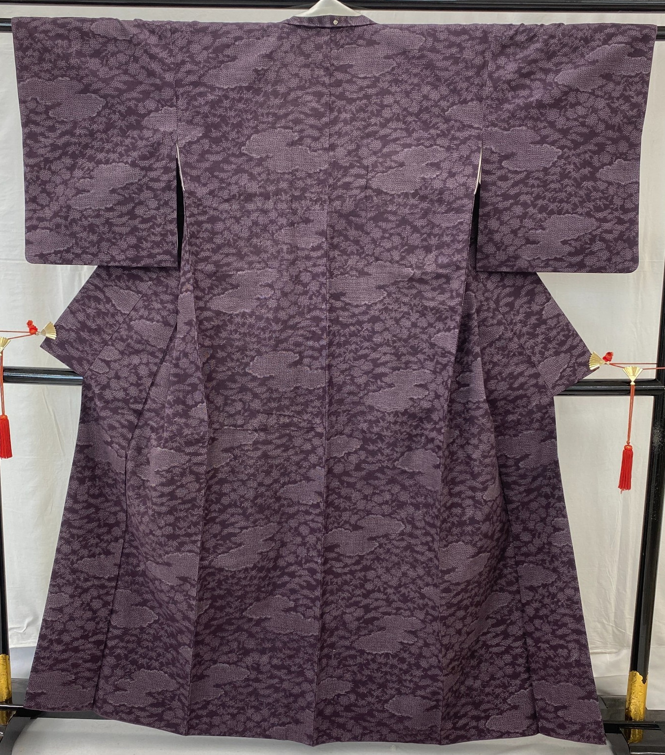 Japanese Vintage Kimono Silk Purple Tumugi Traditional Authentic Length 61 in