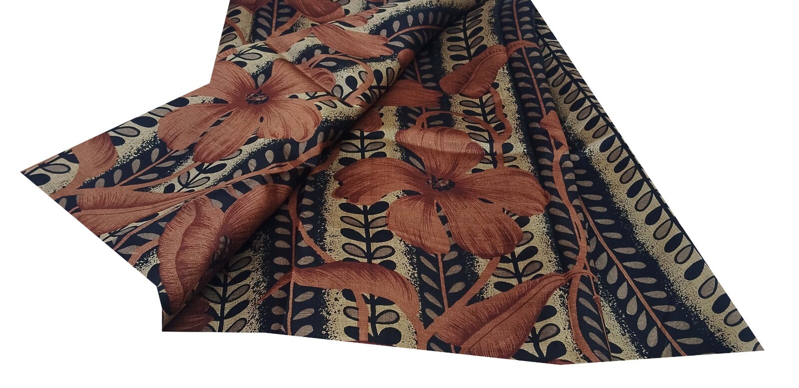 Vintage Brown Saree Pure Silk Printed Indian Sari Craft Used 5 Yard Fabric 1901
