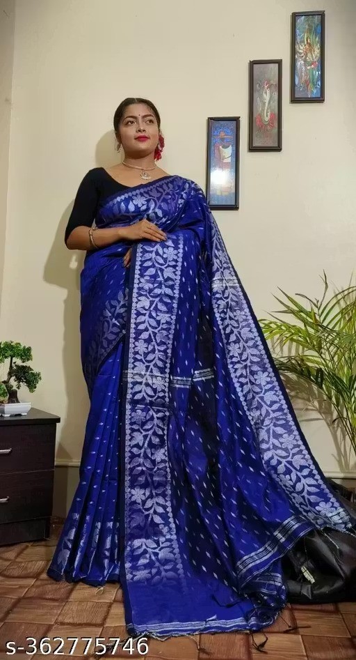 Traditional Bengali Handmade Jamdani Saree With Unstitched Bloused Wedding Wear