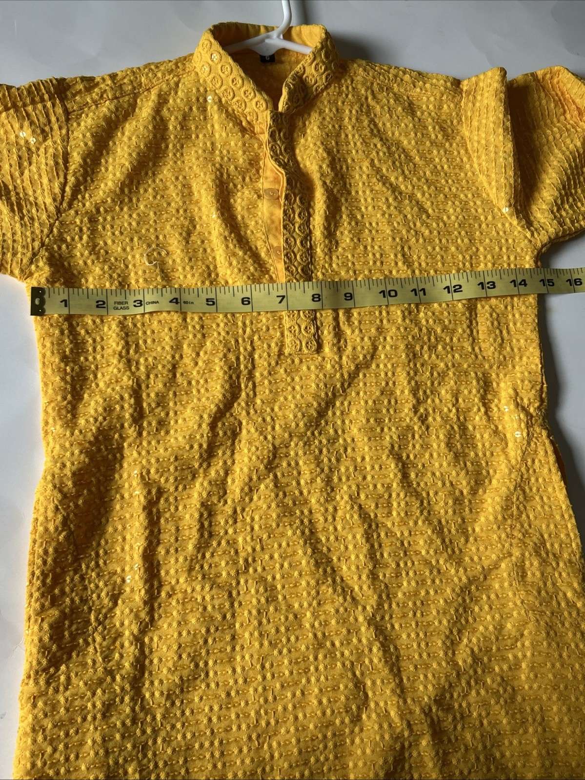 Boys Traditional Chikankari Sequins Kurta Color-Yellow Chest-15in L- 25in New