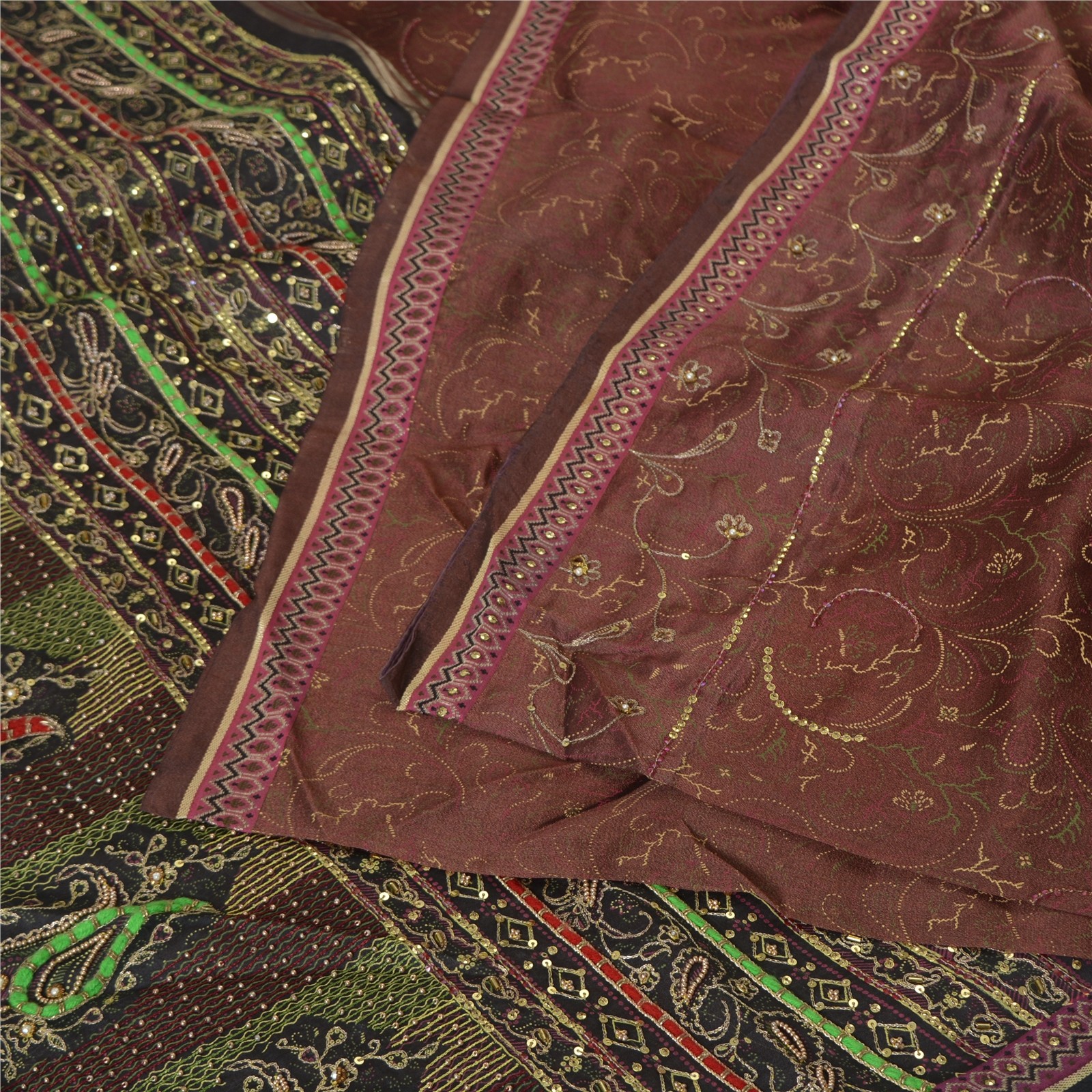 Sanskriti Vintage Sarees Pure Chiffon Silk Hand Beaded Woven Zardozi Sari Fabric