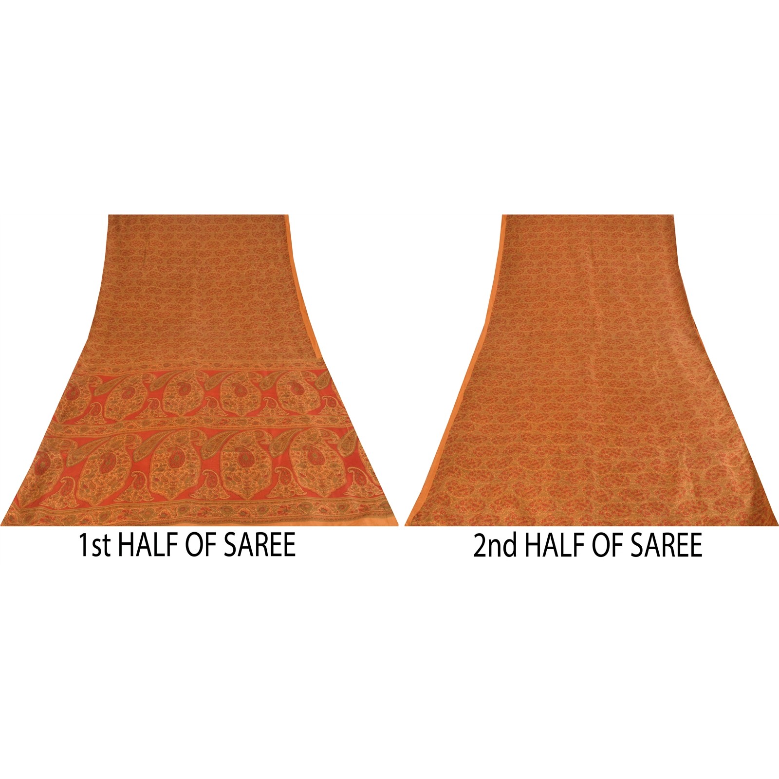 Sanskriti Vintage Indian Sari 100% Pure Silk Sarees Orange Printed Sarees Fabric