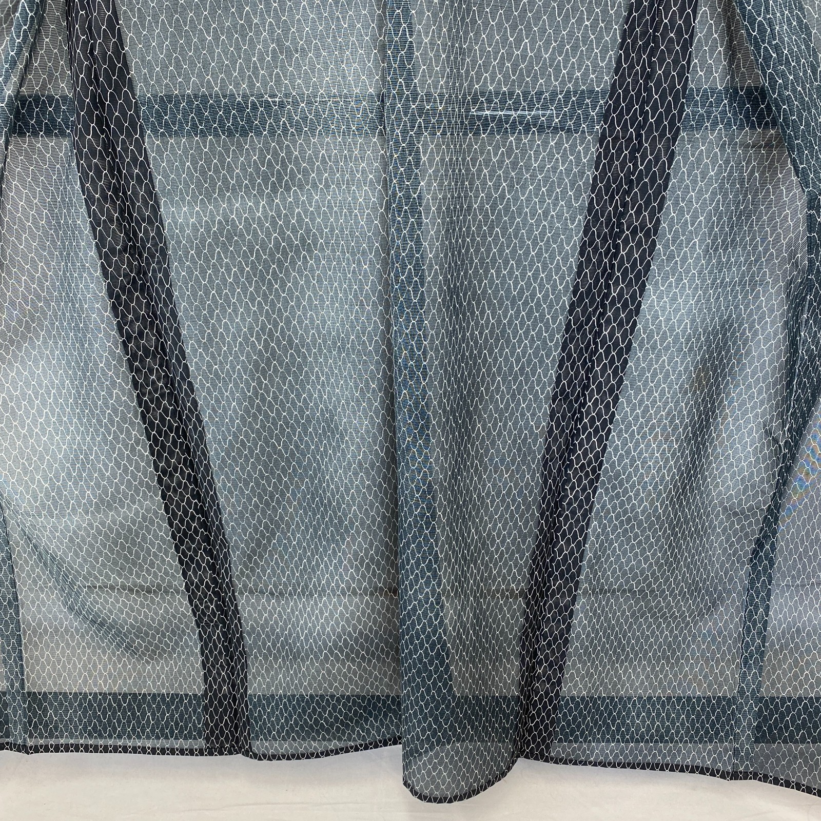 Japanese Vintage Kimono Polyester Navy No Lining Seethrough Length 62 in