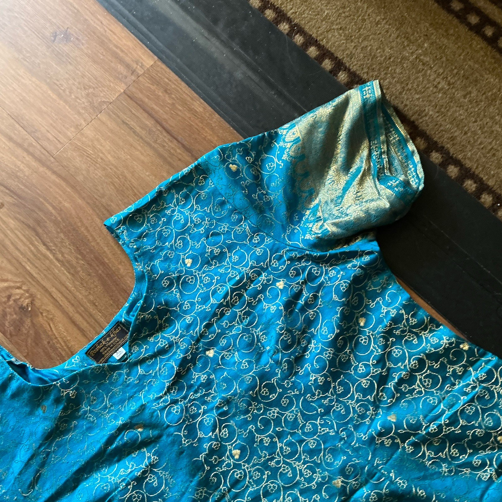 Brocade Jacquard Blue Kameez Kurta Kurti Tunic 46” Bust, 40” Long, New Dupatta