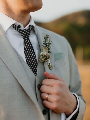 Skinny Ties for Men,Cotton Linen Neck Tie for Daily Black Striped Tie