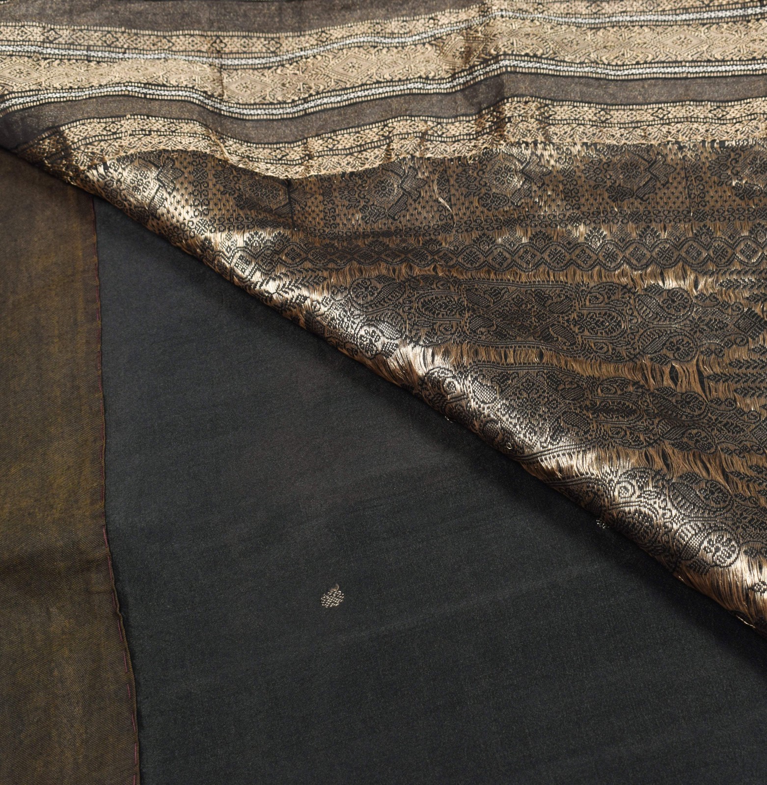 Sushila Vintage Black Pure Silk Saree Gold Silver Zari Brocade Kanjivaram Sari F